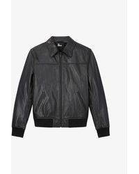 The Kooples Collared Elasticated-hem Leather Jacket - Gray