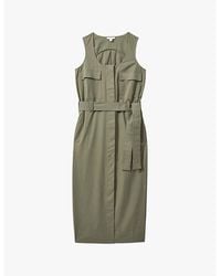 Reiss - Elin Utility Stretch-Cotton Midi Dress - Lyst