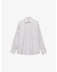 Prada - Embroidered Logo Striped Cotton-Poplin Shirt - Lyst