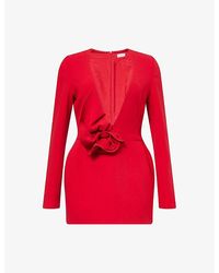 Magda Butrym - Floral-Appliqué Long-Sleeve Wool-Blend Stretch-Crepe Mini Dress - Lyst