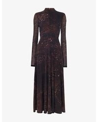 Whistles - Spotted Animal-Print Stretch-Mesh Midi Dress - Lyst