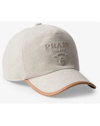 Prada - Brand-debossed Linen-blend And Leather Baseball Cap - Lyst