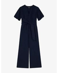 Whistles - V-Neck Tie-Waist Linen-Blend Jumpsuit - Lyst