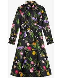 Ted Baker - Moiraa Floral-print Double-breasted Woven Trench Coat - Lyst