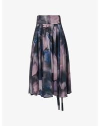 eem - Printed Pleated Circular Cotton Midi Skirt - Lyst