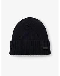 BOSS - Ribbed Brand-Patch Wool Knitted Beanie Hat - Lyst