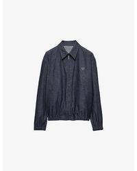 Prada - Logo-Plaque Blouson Chambray Denim Jacket - Lyst
