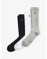 Polo Ralph Lauren - Ribbed Pack Of Three Cotton-Blend Socks - Lyst