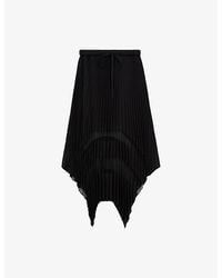 The Kooples - Sheer-Panel Asymmetric-Hem Woven Midi Skirt - Lyst