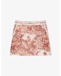 Reiss - Mila Tropical-Leaf Linen Mini Skirt - Lyst