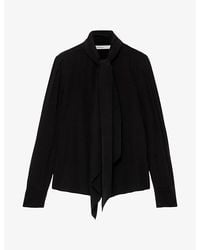 AllSaints - Iris Tie-Neck Long-Sleeve Silk Shirt - Lyst