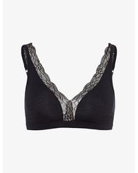 Hanro - Triangle-Cup Lace-Trim Stretch-Cotton Bra - Lyst