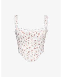 House Of Cb - Adina Scallop-Trim Stretch-Cotton Corset Top - Lyst