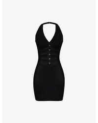 House Of Cb - Lia Panelled Halter-Neck Duchess-Satin Mini Dress - Lyst