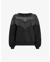 AllSaints - Winona Jaine Chain-embellished Relaxed-fit Organic-cotton Sweatshirt - Lyst