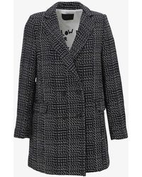 IKKS - Checked-pattern Double-breasted Cotton-blend Coat - Lyst