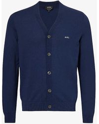 A.P.C. - Brand-embroidered V-neck Cotton-knit Cardigan Xx - Lyst