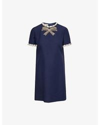 Valentino Garavani - Embroidered Short-Sleeve Wool-Silk Mini Dress - Lyst