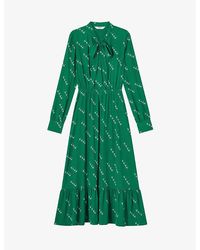 LK Bennett - Bridget Graphic-print Elasticated-waist Woven Midi Dress - Lyst
