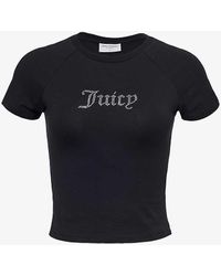 Juicy Couture - Diamante-embellished Cropped Cotton-jersey T-shirt - Lyst