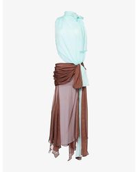 Siedres - Dalia Bow-Detail Two-Tone Draped Chiffon Gown - Lyst