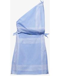 Prada - One-shoulder Checked Cotton Mini Dress - Lyst