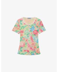Prada - Triangle-Appliqué Printed Ribbed Cotton-Jersey T-Shirt - Lyst