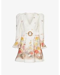 Zimmermann - Natura Floral-pattern Linen Mini Dress - Lyst