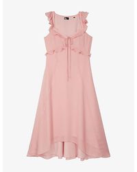 The Kooples - Ruffled V-Neck Woven Midi Dress - Lyst