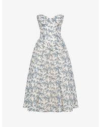 House Of Cb - Bennett Graphic-Print Strapless Cotton-Blend Midi Dress - Lyst