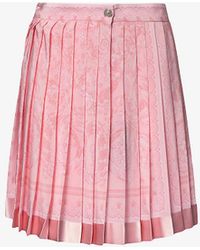 Versace - Baroque-pattern Pleated Silk Mini Skirt - Lyst