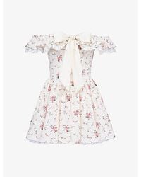 House Of Cb - Jaide Floral-Print Off-Shoulder Stretch-Cotton Mini Dress - Lyst