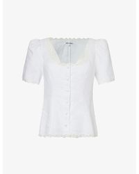 Reformation - Anabella Puffed-shoulder Linen Top - Lyst
