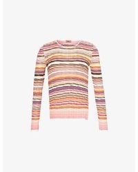 Missoni - Stripe Ribbed Crewneck Cotton-Blend Knitted Top - Lyst