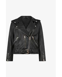 AllSaints - Balfern Belted-hem Leather Biker Jacket - Lyst