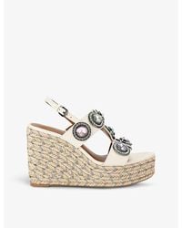 Kurt Geiger - Octavia Crystal-Embellishment Wedge Leather Heeled Sandals - Lyst