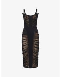 Mugler - Sweetheart-neck Ruched Stretch-woven Midi Dress - Lyst