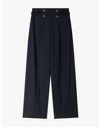 Sandro - Buttoned Wide-Leg Wool-Blend Trousers - Lyst
