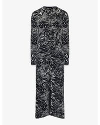 Ro&zo - Animal-print Ruched Stretch-woven Midi Dress - Lyst