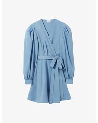 Claudie Pierlot - Wrap-Front Puff-Sleeve Woven Mini Dress - Lyst