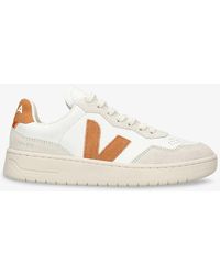Veja - V-90 Logo-embroidered Leather Low-top Trainers - Lyst