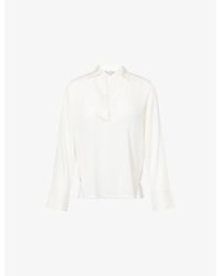 Vince - Long-Sleeve Open-Collar Silk-Blend Blouse - Lyst