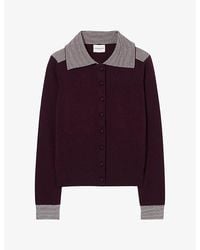 Claudie Pierlot - Striped-Trim Knitted Wool-Blend Cardigan - Lyst