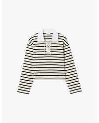 Claudie Pierlot - Striped Lace-Up Cotton-Jersey Top - Lyst