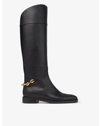 Jimmy Choo - Nell Chain-embellished Leather Knee-high Boots - Lyst