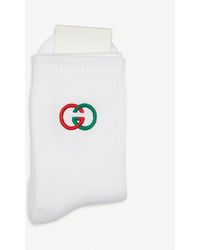 Gucci Embroidered-logo Stretch-cotton Socks - White