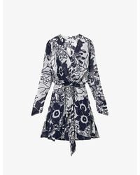 Reiss - Vy/cream Sienna Floral-print Long-sleeve Woven Mini Dress - Lyst