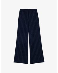 Maje - Stripe-Print High-Rise Wool-Blend Palazzo Suit Trousers - Lyst
