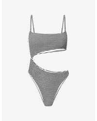 WE Are Tala - Crinkle Stripe-Pattern Cut-Out Swimsuit - Lyst