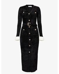 Self-Portrait - V-Neck Belted Chenille Midi Dress - Lyst